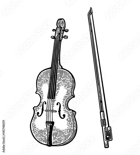 Violin. Vintage black engraving illustration