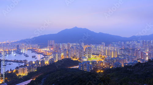 Hong Kong Tuen Mun skyline and South China sea