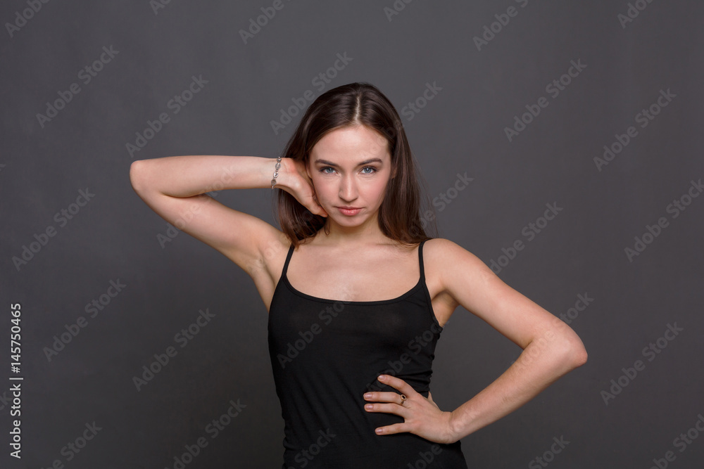 Fototapeta premium Female fashion model in casual wear, studio shot