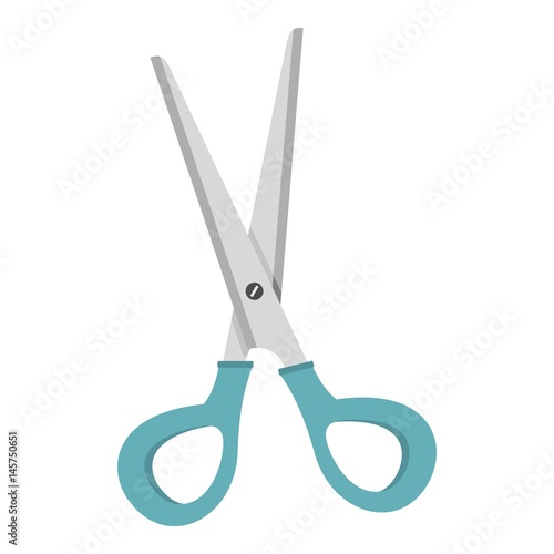 Scissors with blue plastic handles icon isolated