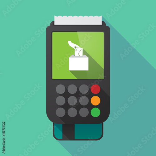 Long shadow dataphone with  a hand inserting an envelope in a ballot box