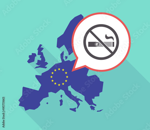 Long shadow EU map with  an e-cigarette  in a not allowed signal