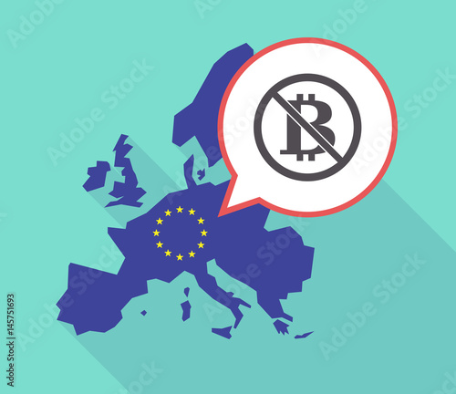 Long shadow EU map with a bitcoin sign in a not allowed signal