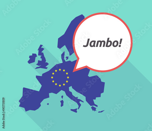 Long shadow EU map with  the text Hello  in the swahili language
