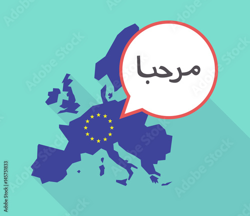 Long shadow EU map with the text Hello in the Arab language
