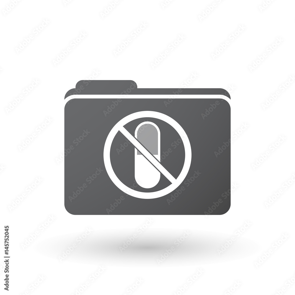 Isolated folder signal with a pill in a not allowed signal Isolated folder signal with a pill in a not allowed signal