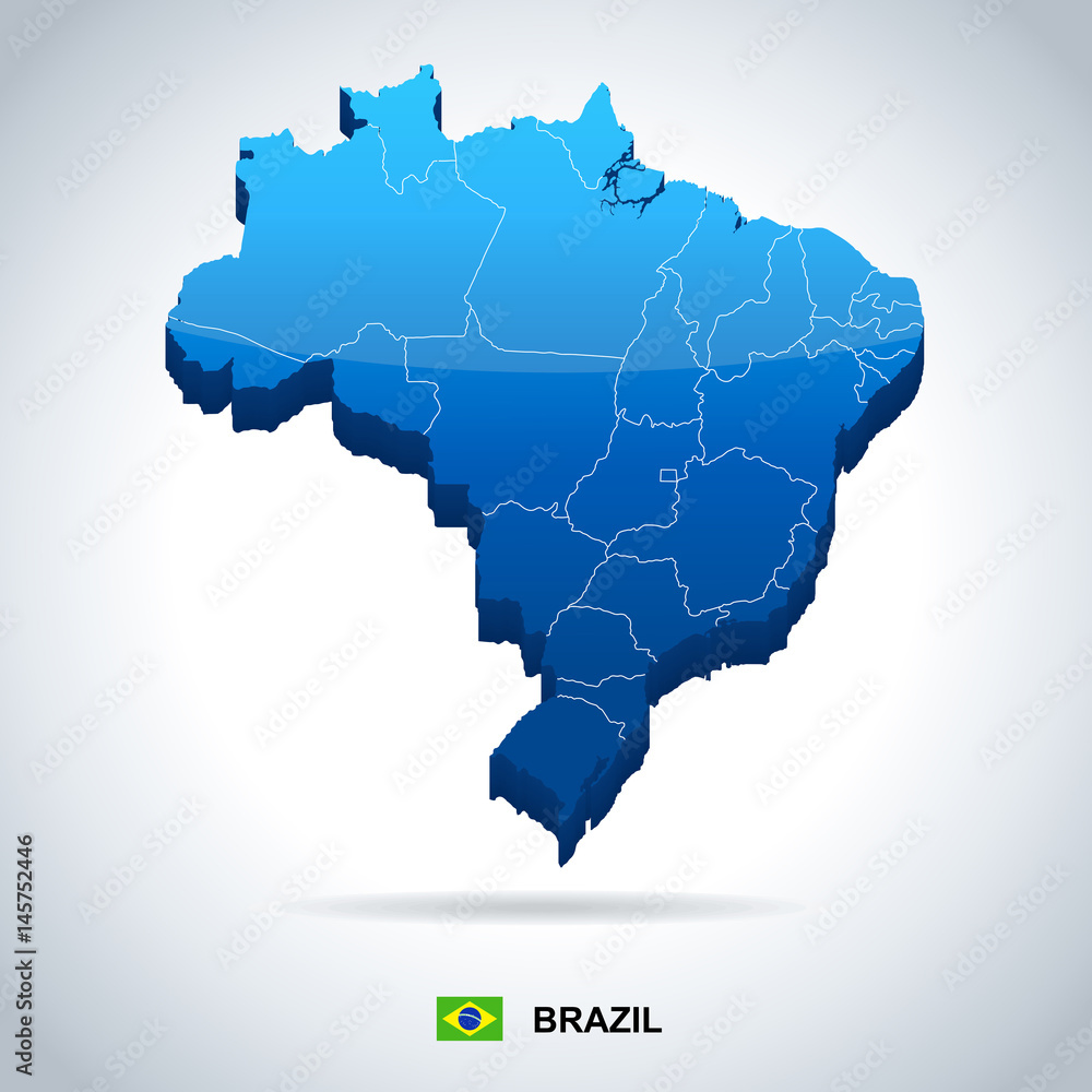 Fototapeta premium Brazil - map and flag – illustration