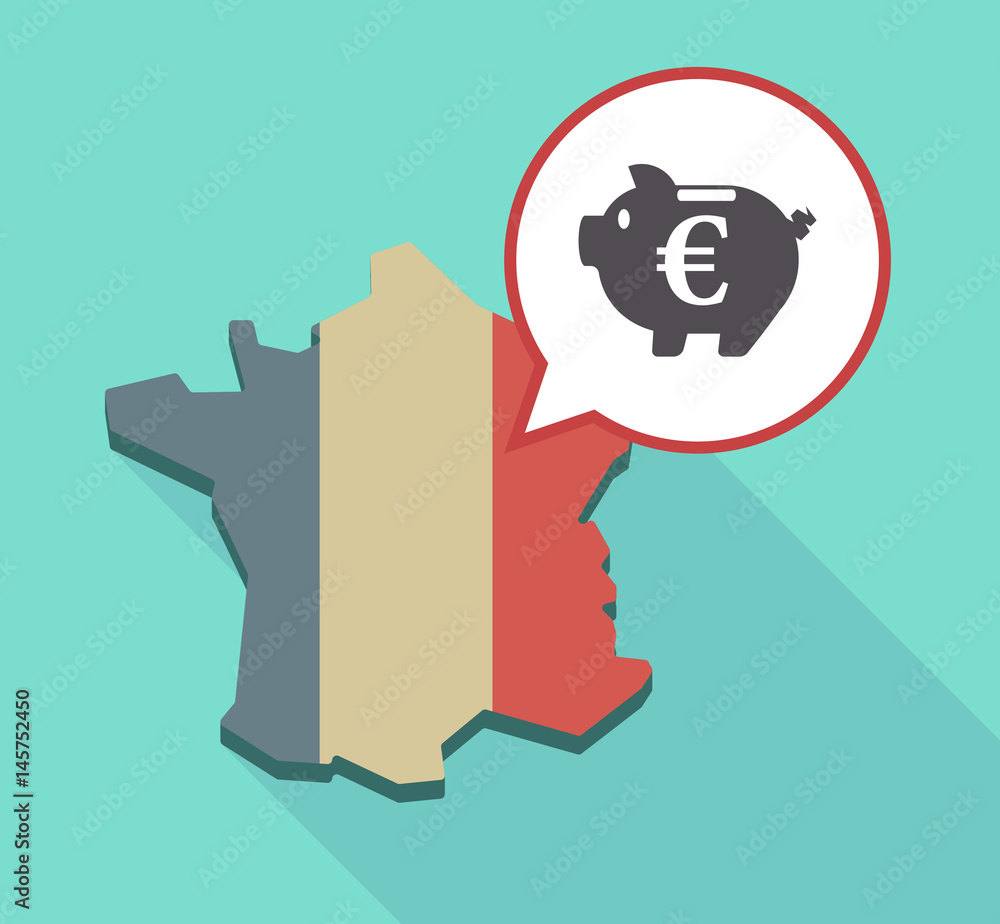 Long shadow France map with an euro coin in a piggy bank moneybox Long shadow France map with an euro coin in a piggy bank moneybox