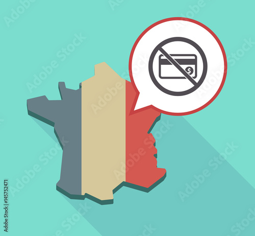 Long shadow France map with  a credit card  in a not allowed signal