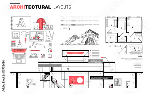 Architectural layouts in Trendy polygonal  line composition. Thin icons of buildings. Professional projects drawing. Awesome contour geometry style with pictogram of future for your design.