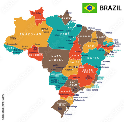 Brazil - map and flag – illustration