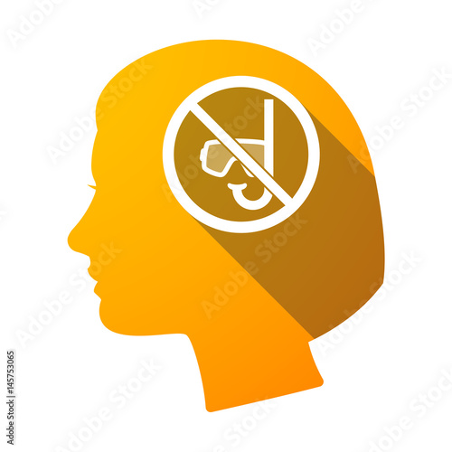 Isolated female head with  a diving glasses and a snorkel  in a not allowed signal