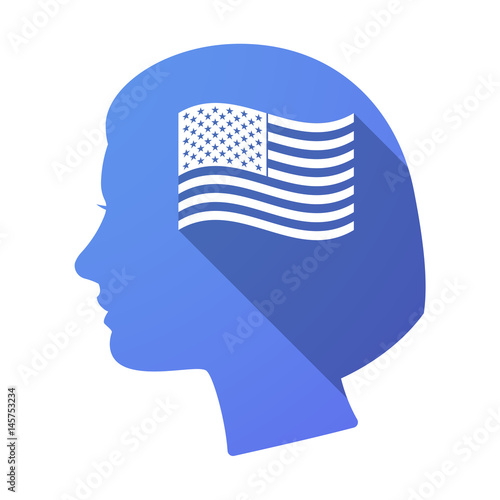 Isolated female head with  the Unites States of America waving flag