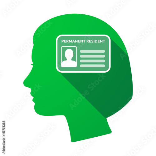 Isolated female head with  a green card