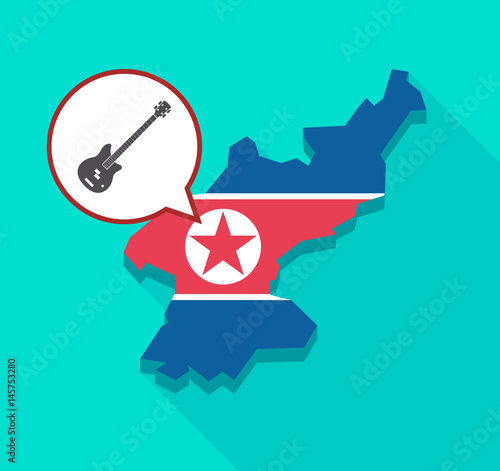North Korea map with  a four string electric bass guitar
