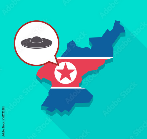 North Korea map with  a flying saucer UFO