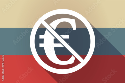 ong shadow Russia flag with  an euro sign  in a not allowed signal