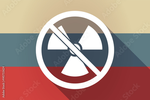 ong shadow Russia flag with  a radioactivity sign  in a not allowed signal