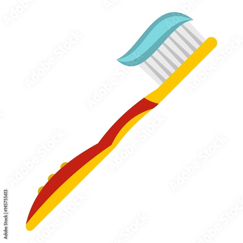 Yellow toothbrush with toothpaste icon isolated