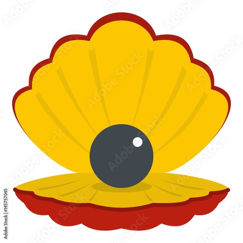Black pearl in a sea shell icon isolated
