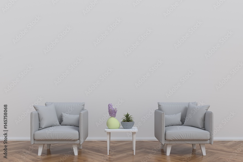 In the room with armchairs and a table for pasting wood ornament,3D rendering In the room with armchairs and a table for pasting wood ornament,3D rendering