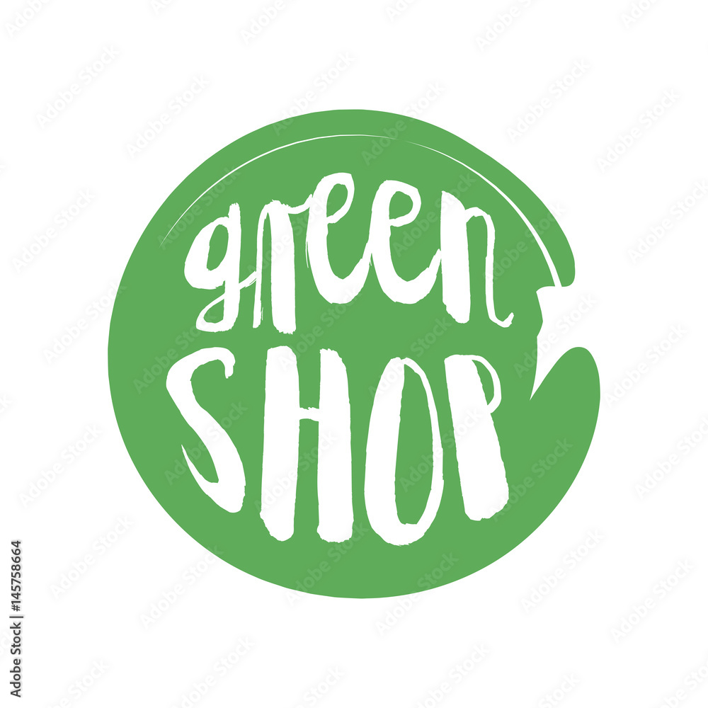 Obraz Green Shop circle letters in grunge round background. Vector logo illustration