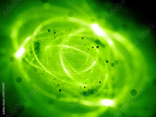 Green glowing plasma curves with particles or VPN network © sakkmesterke