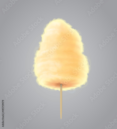 Yellow cotton candy. Realistic sugar cloud. Vector isolated Icon