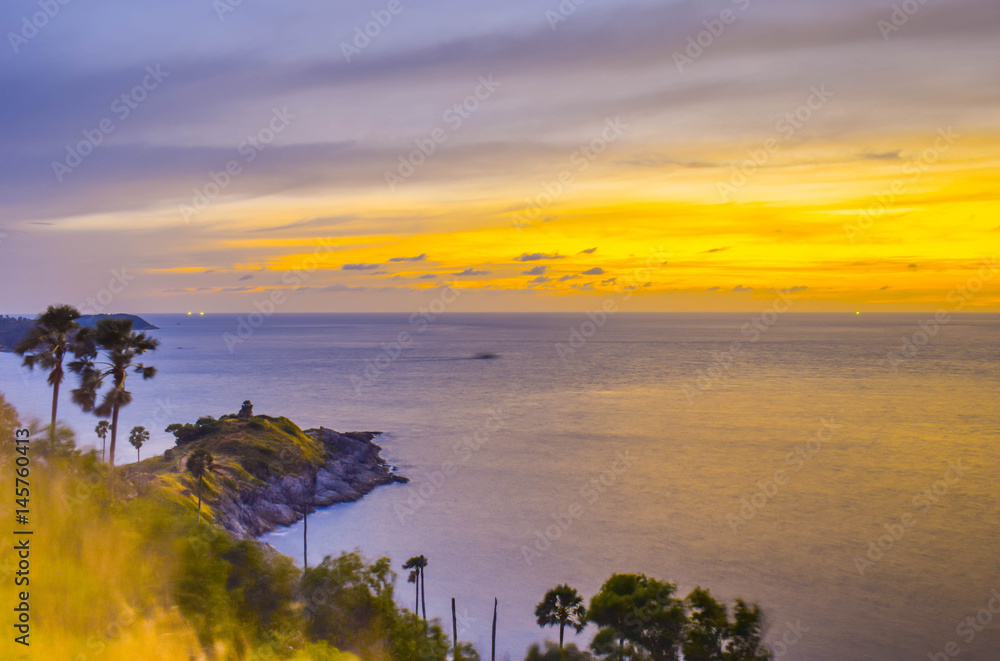 Beautiful sunset at the cape at Promthep cape, Thailand 2017