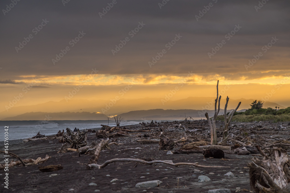 Sunrise at Hokitika on the West Coast of New Zealand's South Island.