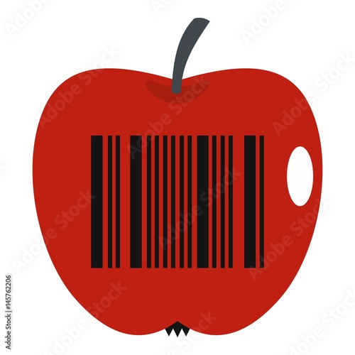 Red apple with barcode icon isolated