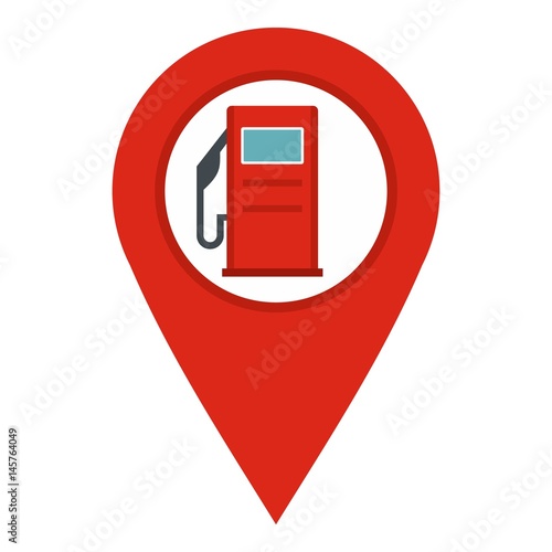 Red map pin with gas station sign icon isolated