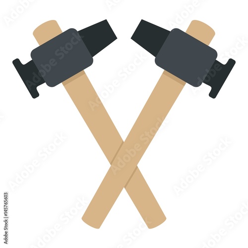 Crossed blacksmith hammer icon isolated