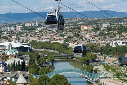 Tbilisi city center aerial view from cable car, Georgia