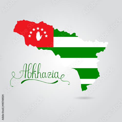 Map and flag of Abkhazia. Republic of Abkhazia vector. Lettering Abkhazia