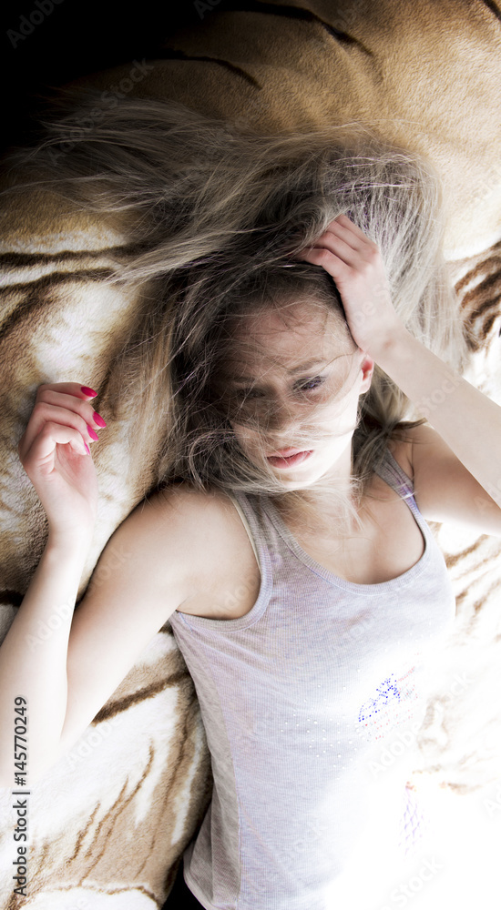 young girl with untidy disheveled hair young girl with untidy disheveled hair