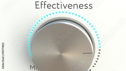 Rotating knob with effectiveness inscription. Conceptual 3D rendering photo