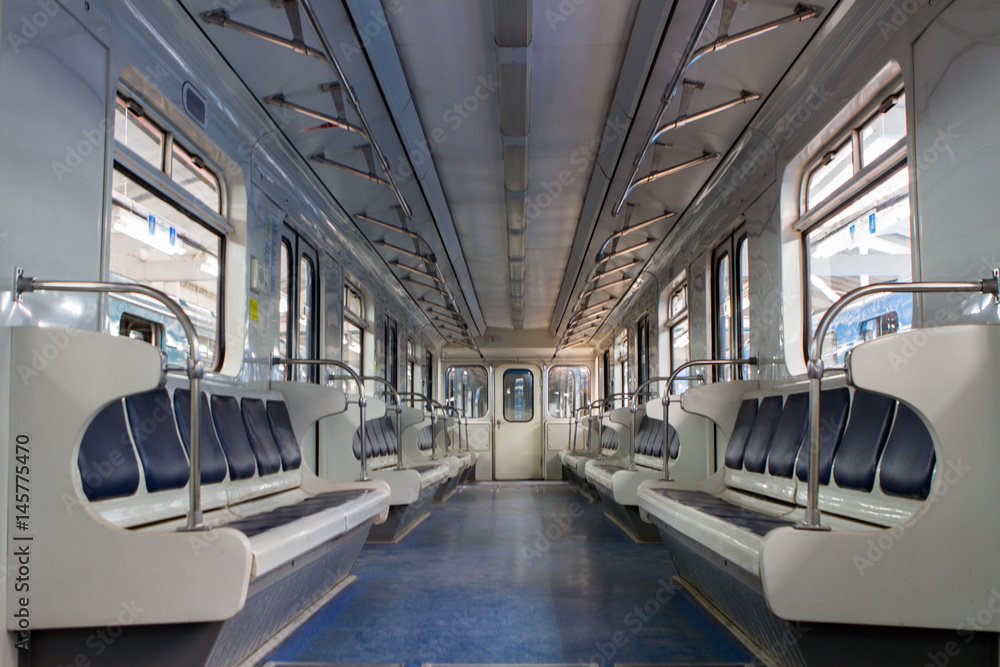 Obraz premium Car electric trains inside. An empty wagon.