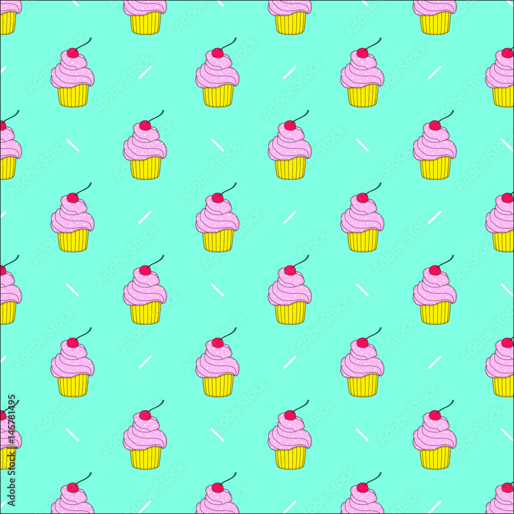 Fototapeta seamless pattern of cute cupcakes