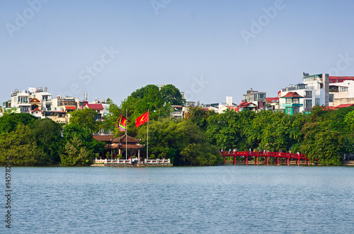 Red Bridge - The Huc Bridge in Hoan Kiem Lake, Hanoi, Vietnam