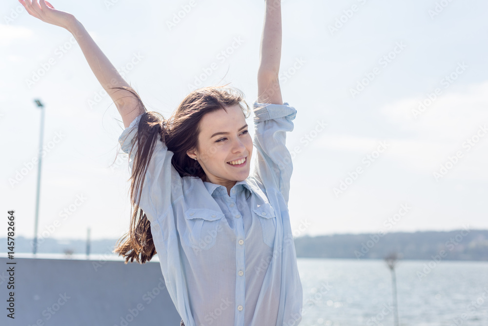 Summer portrait of happy young beautiful woman with a smile Summer portrait of happy young beautiful woman with a smile