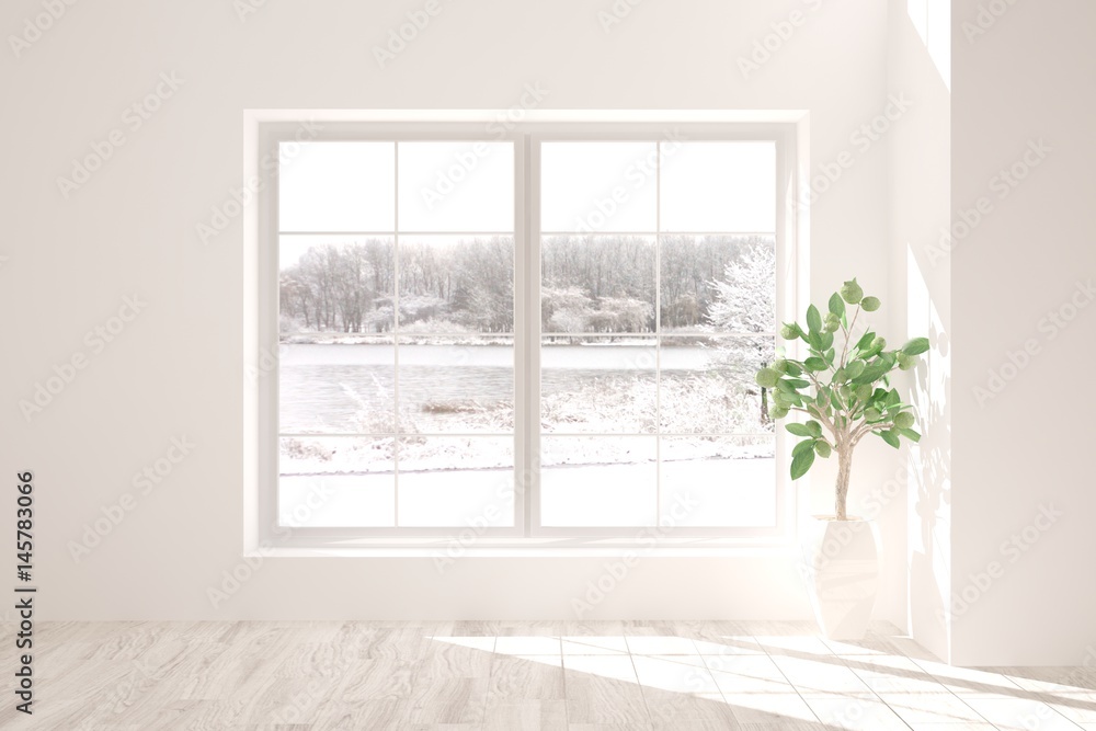 Fototapeta premium White empty room. Scandinavian interior design. 3D illustration