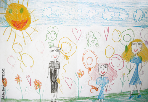 Drawing made by a child, happy family