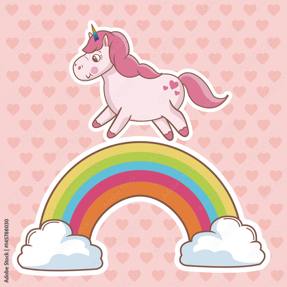 character unicorn rainbow cloud hearts background vector illustration character unicorn rainbow cloud hearts background vector illustration