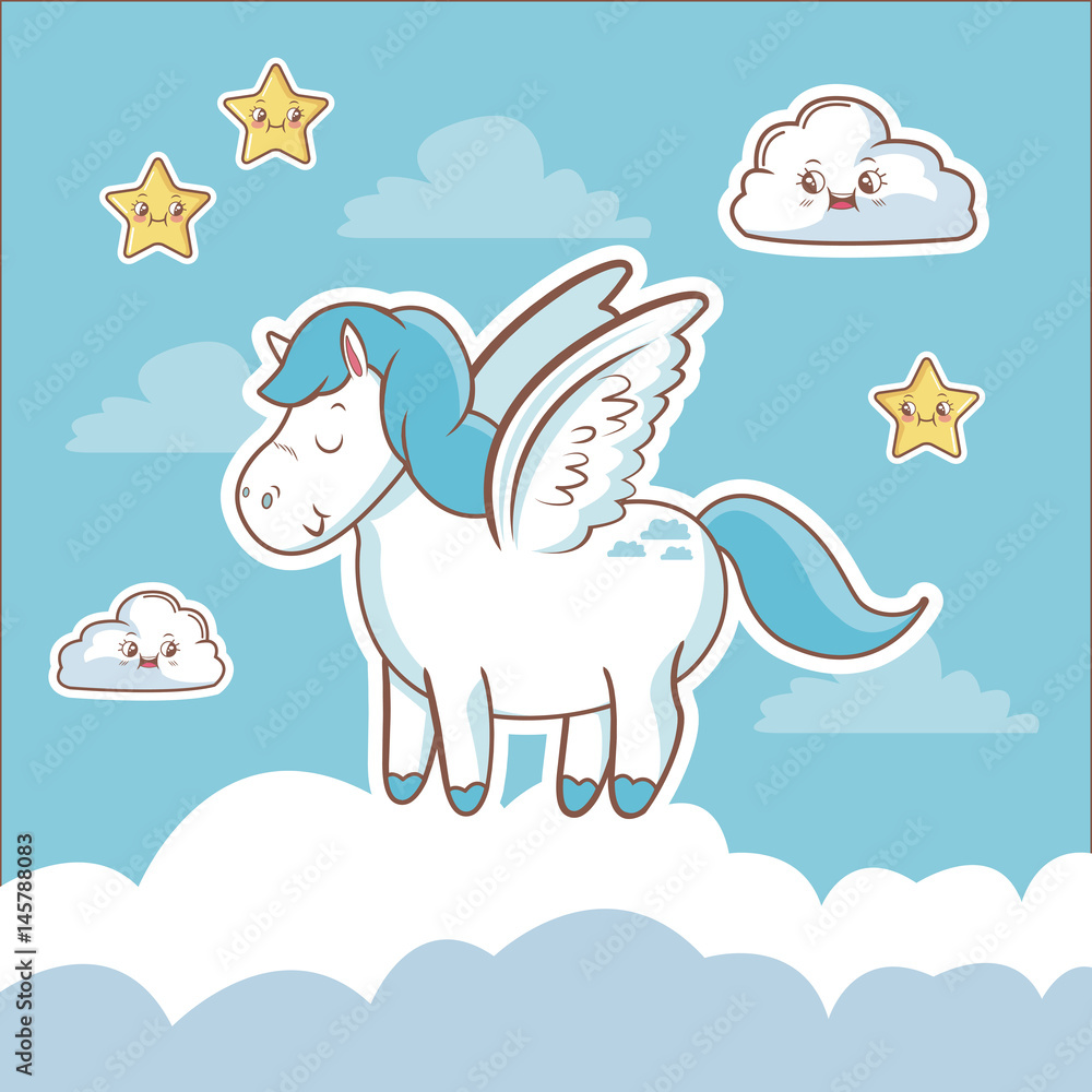unicorn fantasy card dream cloud star kawaii vector illustration unicorn fantasy card dream cloud star kawaii vector illustration