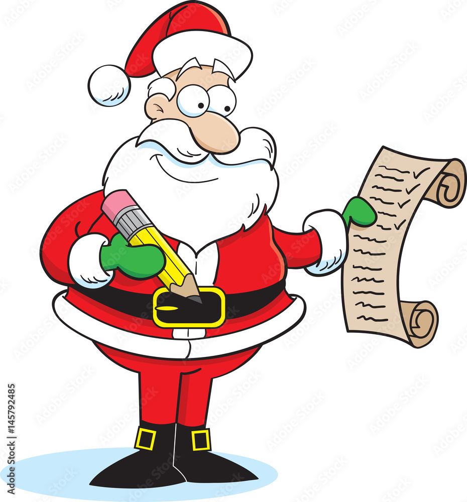 Cartoon illustration of Santa Claus checking his list. Stock Vector ...