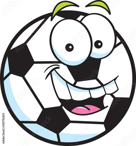 Cartoon illustration of a smiling soccer ball.