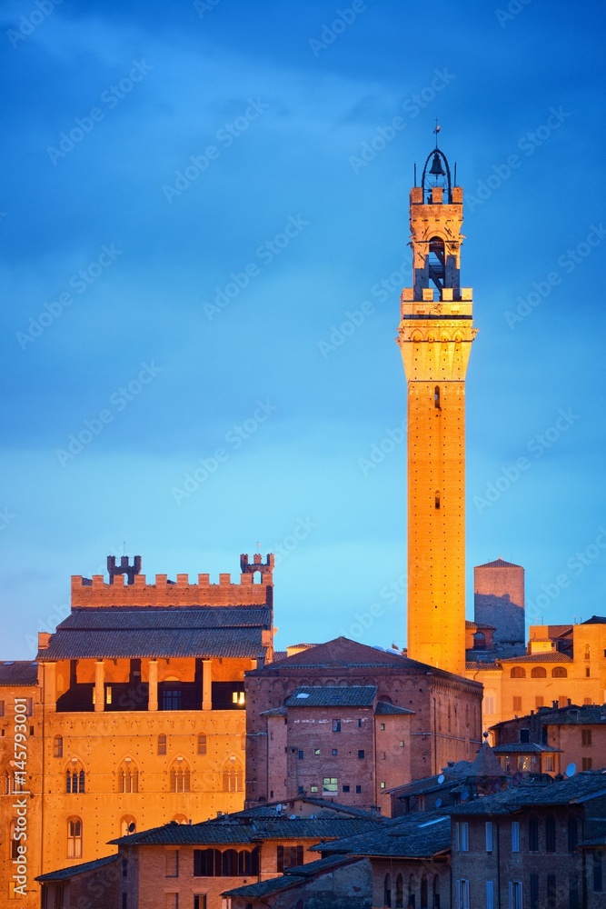Siena evening with bell tower