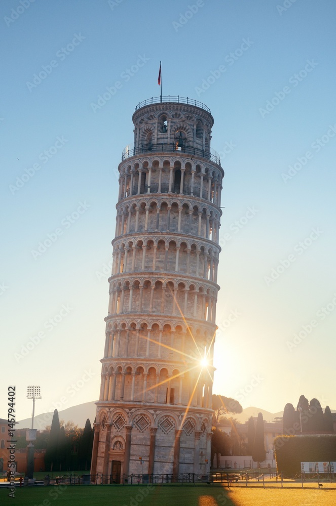 Leaning tower in Pisa sunrise