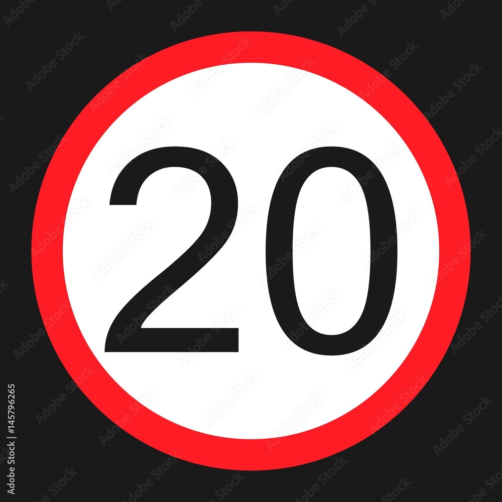 Maximum speed limit 20 flat icon, Traffic and road sign, vector graphics, a solid pattern on a black background, eps 10. Maximum speed limit 20 flat icon, Traffic and road sign, vector graphics, a solid pattern on a black background, eps 10.